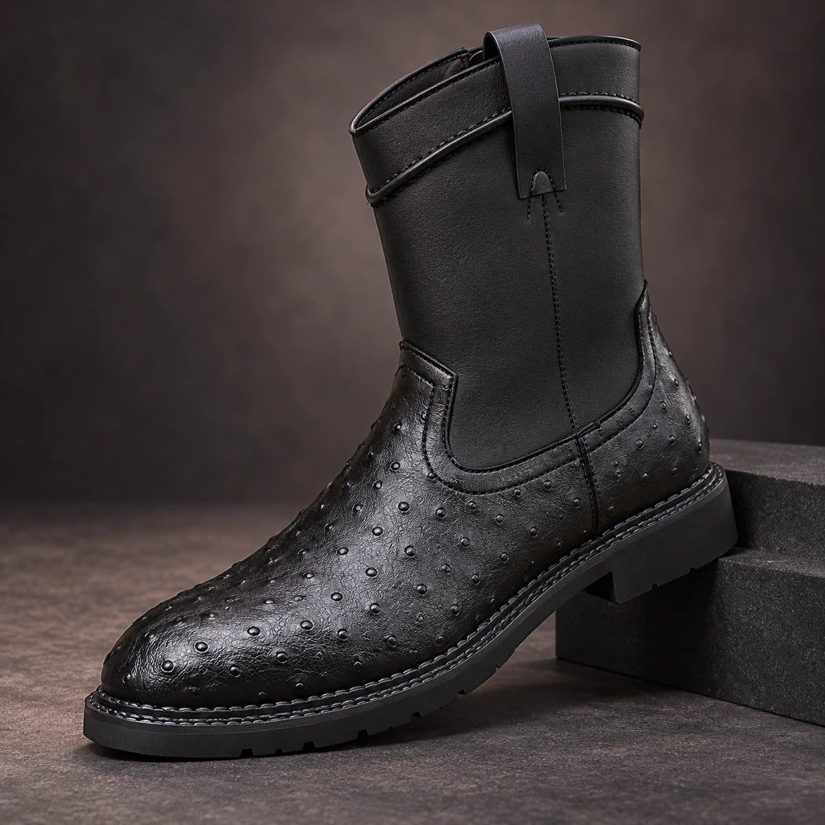 Leather Boots | Sylvan Black diagonal pedestal
