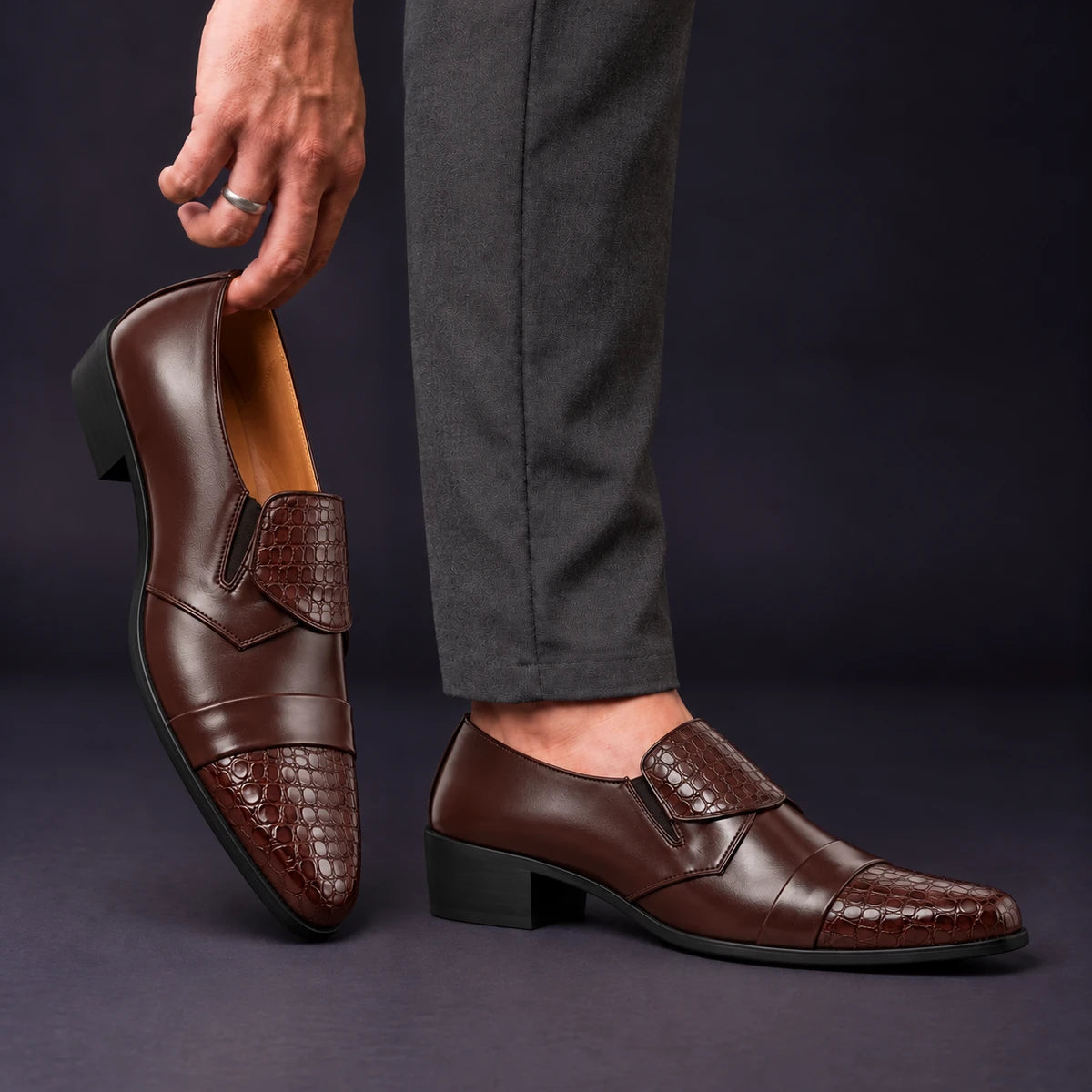 Leather Loafers | Tarquin Brown model handheld, matching left and right pair