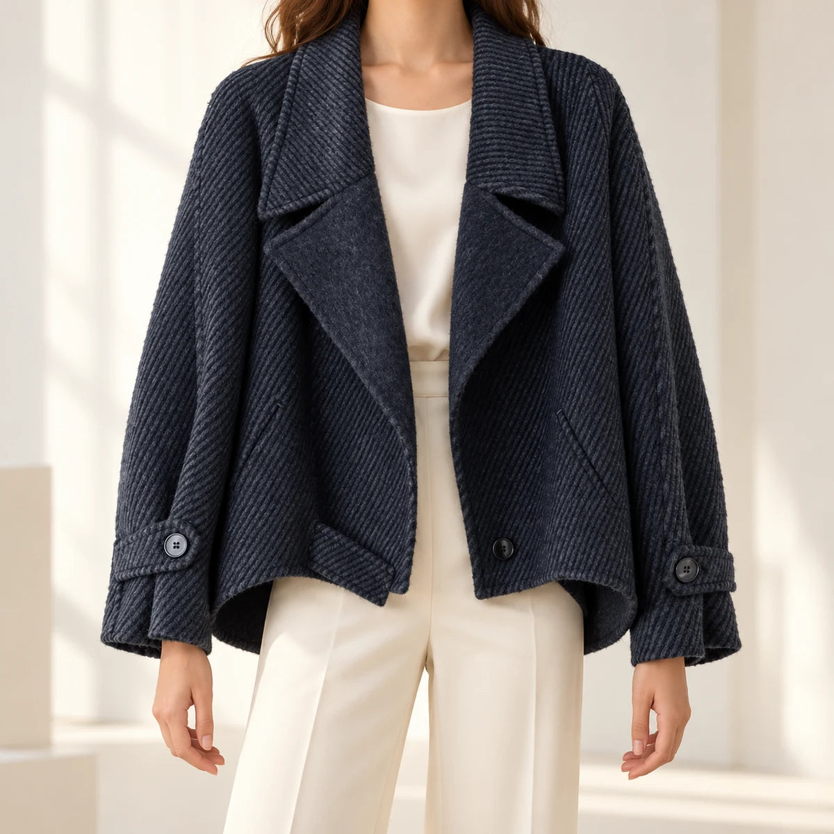 Twill Coat | Estella Blue worn