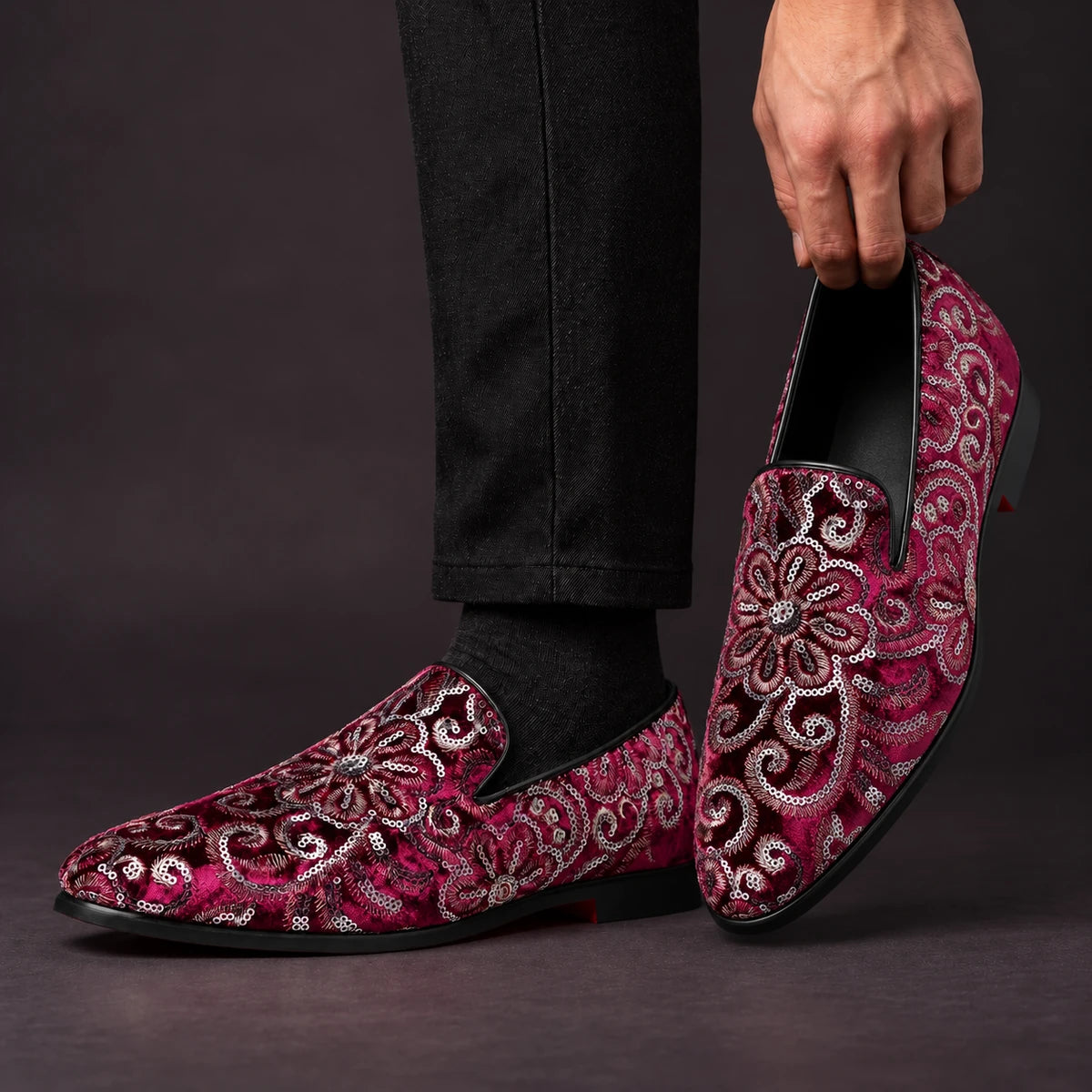 Leather Loafers | Walden Red model handheld, matching left and right pair