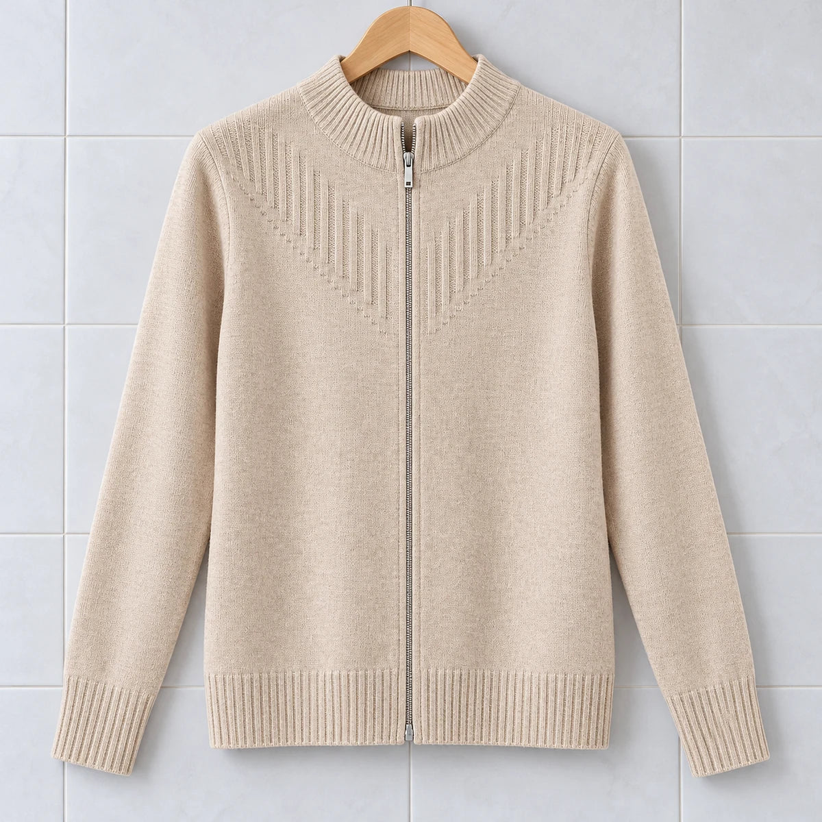 Wool Blend Cardigan | Dahlia in Beige front garment view
