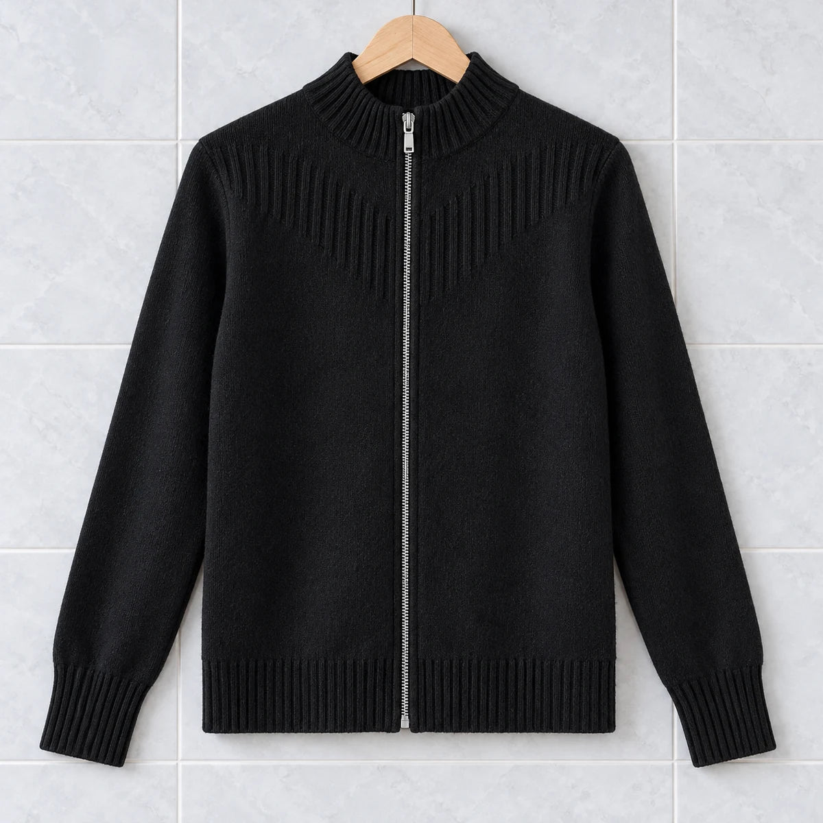 Wool Blend Cardigan | Dahlia in Black front garment view