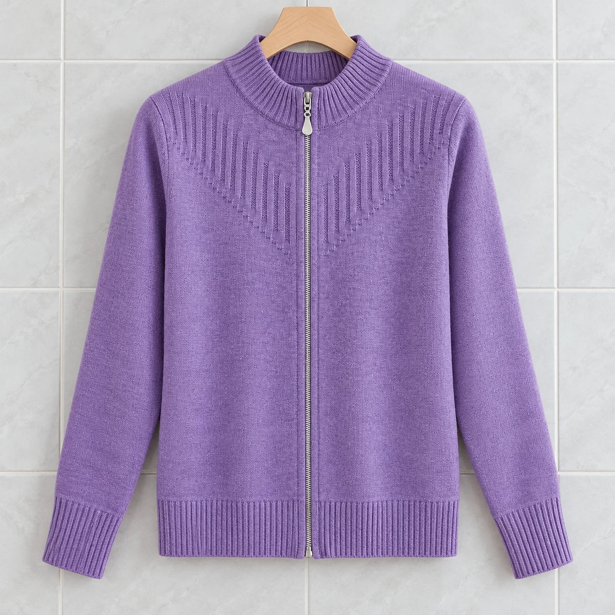 Wool Blend Cardigan | Dahlia in Purple front garment view