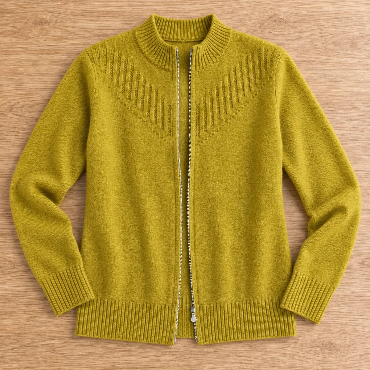 Wool Blend Cardigan | Dahlia in Yellow overhead flat lay view