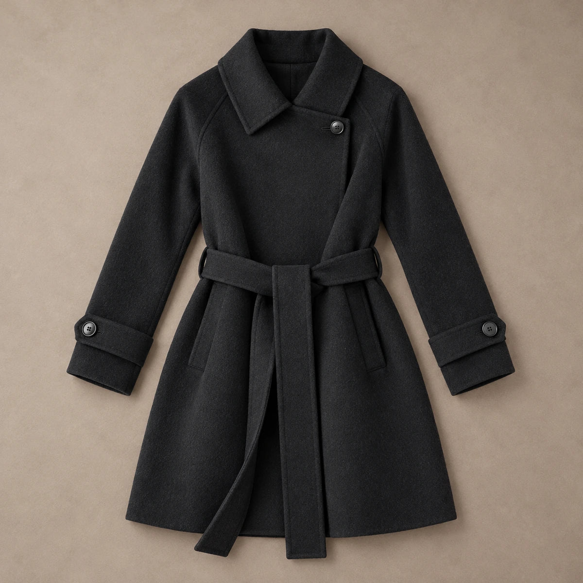 Wool Blend Coat | Roxanne in Black overhead flat lay