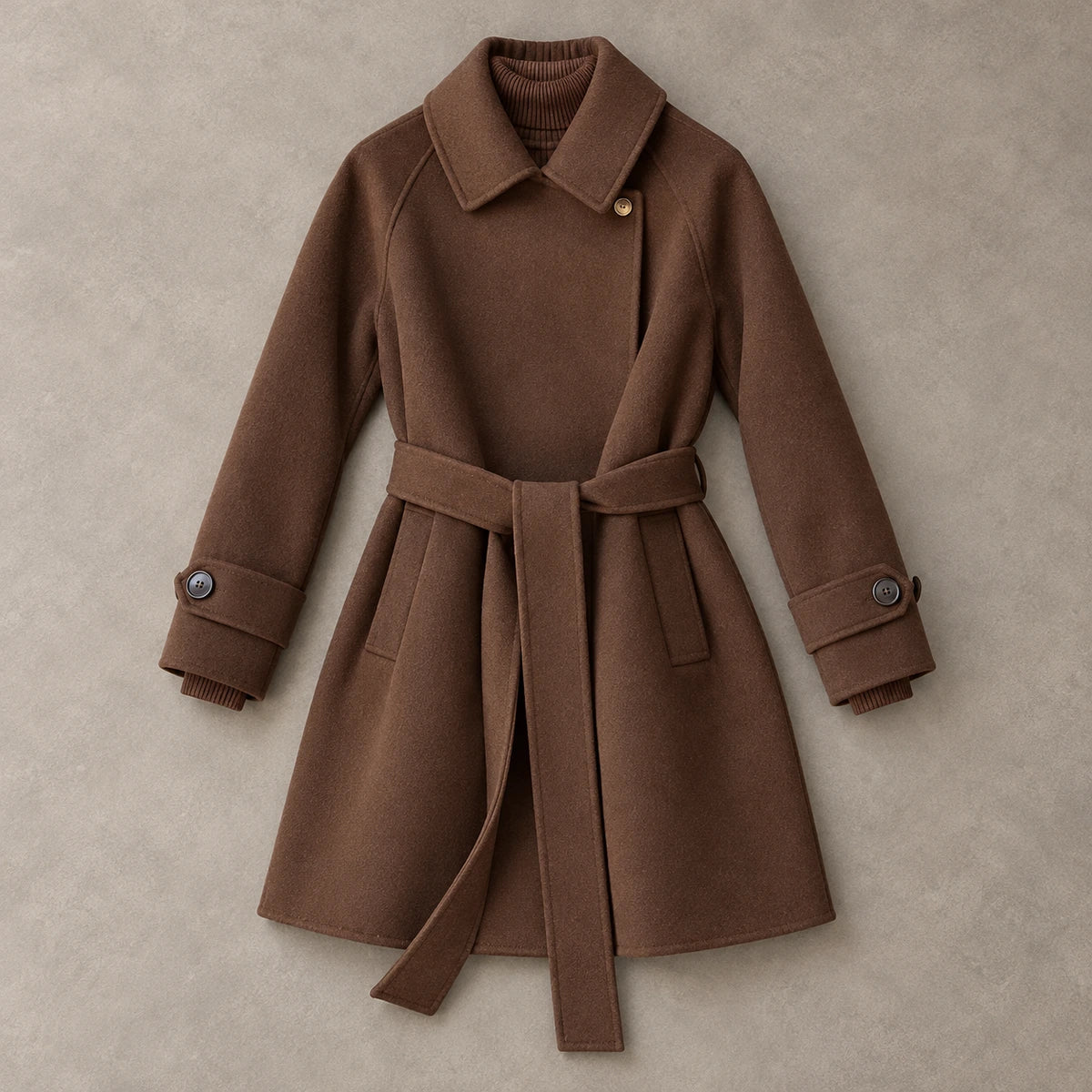Wool Blend Coat | Roxanne in Brown overhead flat lay