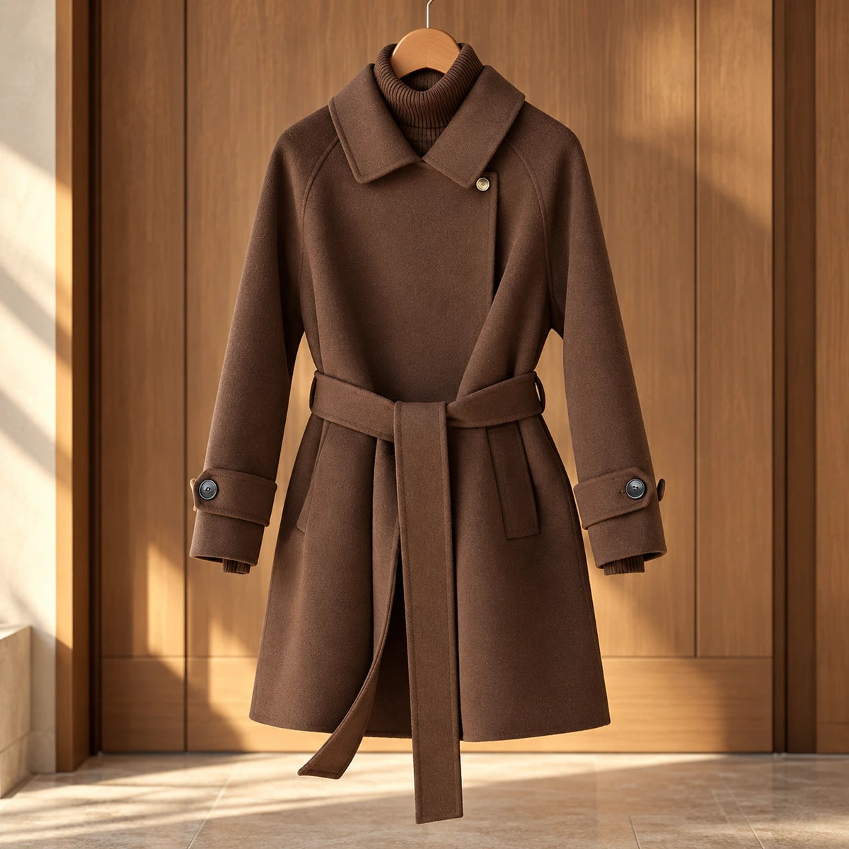 Wool Blend Coat | Roxanne in Brown front garment view
