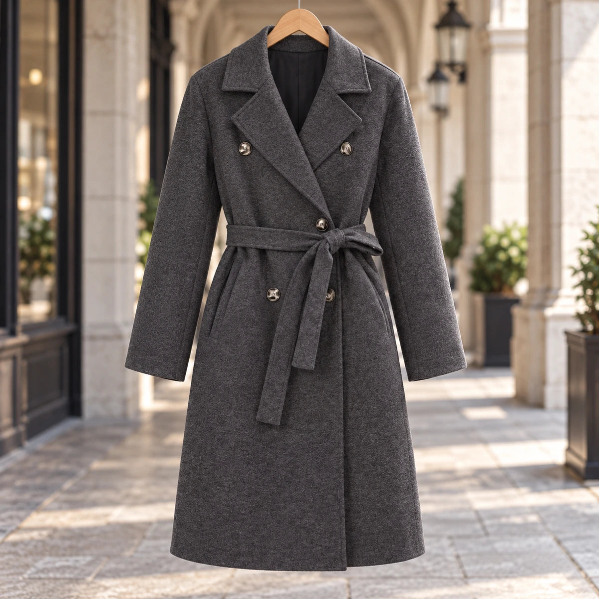 Genuine Wool Coat | Alessia in Dark Gray front garment view