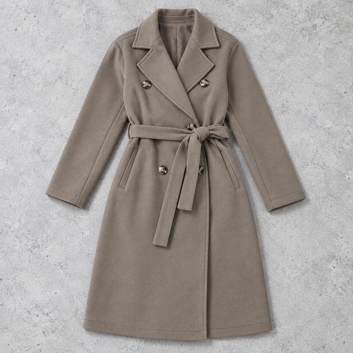 Genuine Wool Coat | Alessia in Gray overhead flat lay