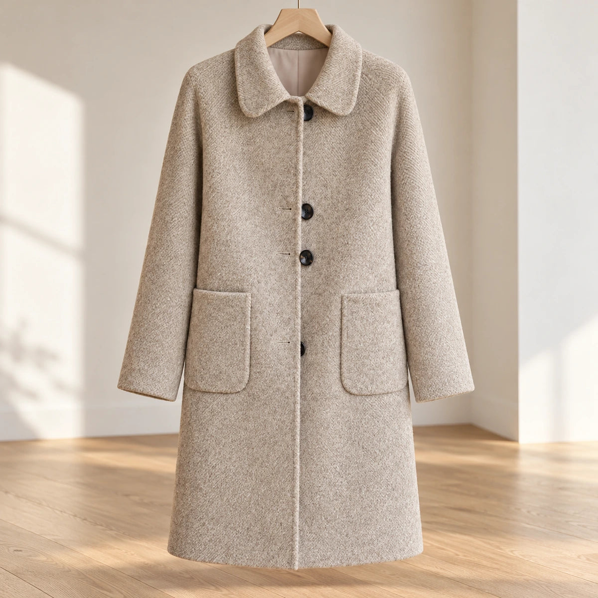 Genuine Wool Coat | Celina in Beige front garment view