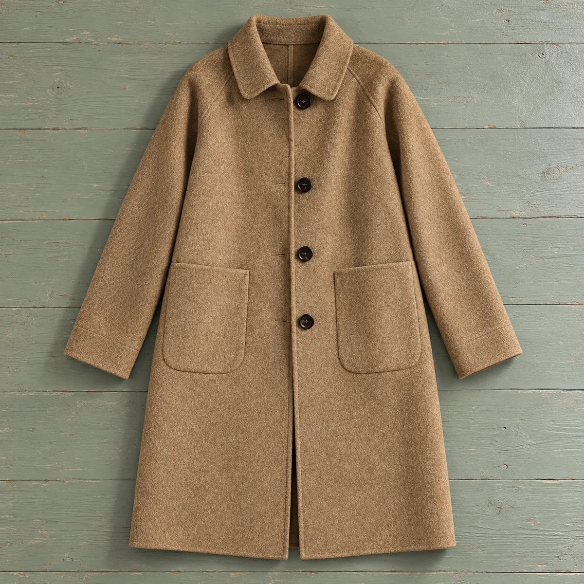 Genuine Wool Coat | Celina in Brown overhead flat lay