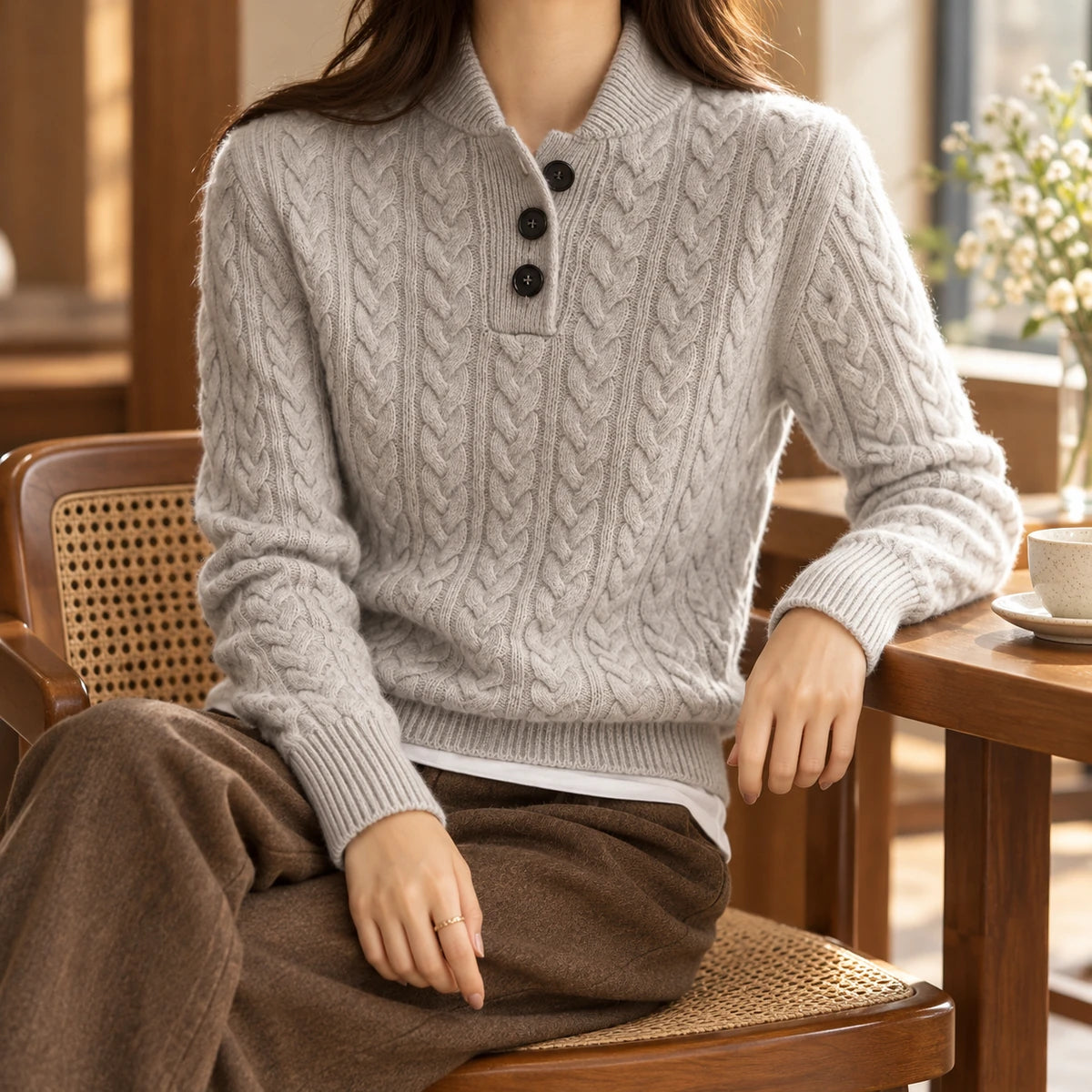 Wool Sweater | Camilla Gray model